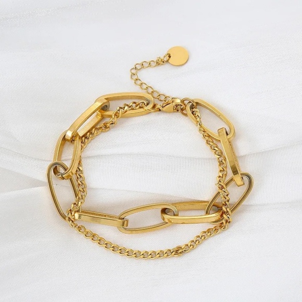 Exaggerated Cuban 18K Gold Titanium Steel Hollow Thick Double Chain Brac…